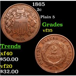 1865 Two Cent Piece 2c Grades vf++