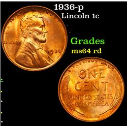 1936-p Lincoln Cent 1c Grades Choice Unc RD