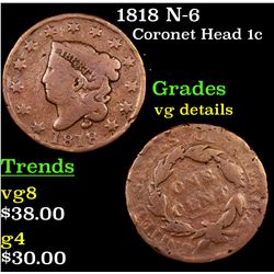 1818 N-6 Coronet Head Large Cent 1c Grades vg details