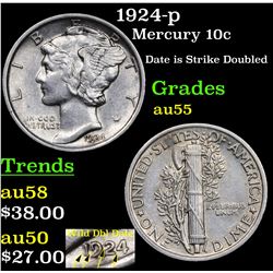 1924-p Mercury Dime 10c Grades Choice AU