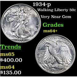 1934-p Walking Liberty Half Dollar 50c Grades Choice+ Unc