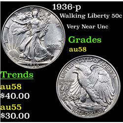 1936-p Walking Liberty Half Dollar 50c Grades Choice AU/BU Slider