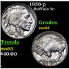 Image 1 : 1936-p Buffalo Nickel 5c Grades Select Unc