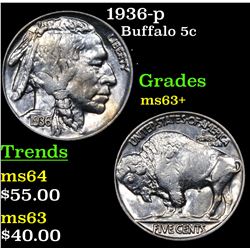 1936-p Buffalo Nickel 5c Grades Select+ Unc