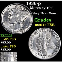 1936-p Mercury Dime 10c Grades Choice Unc+ FSB