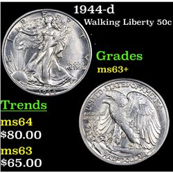 1944-d Walking Liberty Half Dollar 50c Grades Select+ Unc