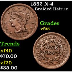 1852 N-4 Braided Hair Large Cent 1c Grades vf++