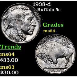 1938-d Buffalo Nickel 5c Grades Choice Unc