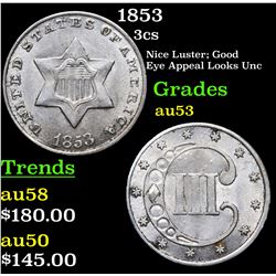 1853 Three Cent Silver 3cs Grades Select AU