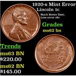1920-s Mint Error Lincoln Cent 1c Grades Select Unc BN