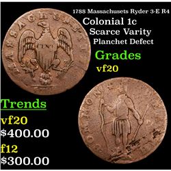 1788 Massachusets Ryder 3-E R4 Colonial Cent 1c Grades vf, very fine