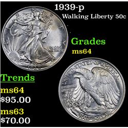 1939-p Walking Liberty Half Dollar 50c Grades Choice Unc