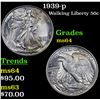 Image 1 : 1939-p Walking Liberty Half Dollar 50c Grades Choice Unc