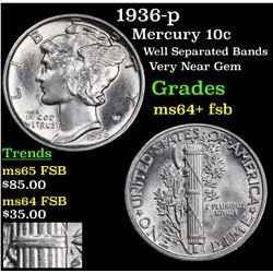 1936-p Mercury Dime 10c Grades Choice Unc+ FSB