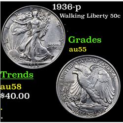 1936-p Walking Liberty Half Dollar 50c Grades Choice AU