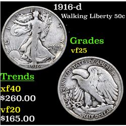 1916-d Walking Liberty Half Dollar 50c Grades vf+