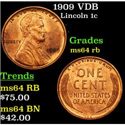 1909 VDB Lincoln Cent 1c Grades Choice Unc RB