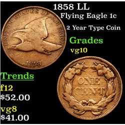 1858 LL Flying Eagle Cent 1c Grades vg+