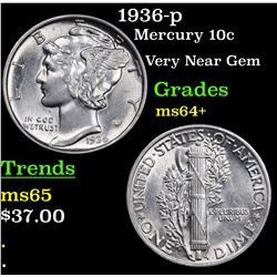 1936-p Mercury Dime 10c Grades Choice+ Unc
