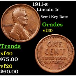 1911-s Lincoln Cent 1c Grades vf++