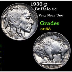 1936-p Buffalo Nickel 5c Grades Choice AU/BU Slider