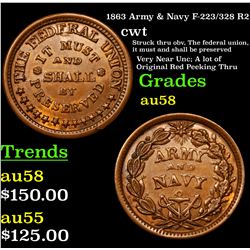 1863 Army & Navy F-223/328 R2 Civil War Token 1c Grades Choice AU/BU Slider