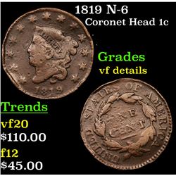 1819 N-6 Coronet Head Large Cent 1c Grades vf details