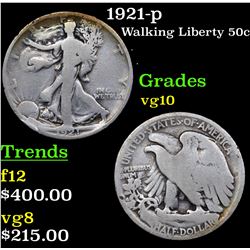 1921-p Walking Liberty Half Dollar 50c Grades vg+