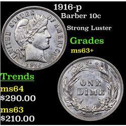 1916-p Barber Dime 10c Grades Select+ Unc