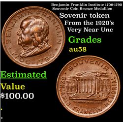 Benjamin Franklin Institute 1706-1790 Souvenir Coin Bronze Medallion Grades Choice AU/BU Slider