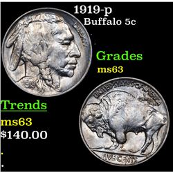 1919-p Buffalo Nickel 5c Grades Select Unc