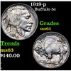 Image 1 : 1919-p Buffalo Nickel 5c Grades Select Unc