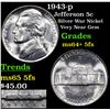 Image 1 : 1943-p Jefferson Nickel 5c Grades Choice Unc+ 5fs