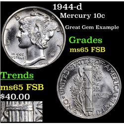1944-d Mercury Dime 10c Grades GEM FSB