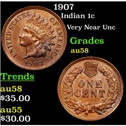 1907 Indian Cent 1c Grades Choice AU/BU Slider