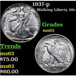 1937-p Walking Liberty Half Dollar 50c Grades Select Unc