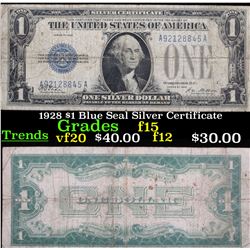 1928 $1 Blue Seal Silver Certificate Grades f+