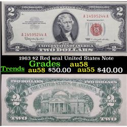 1963 $2 Red seal United States Note Grades Choice AU/BU Slider