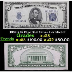 1934B $5 Blue Seal Silver Certificate Grades Choice AU/BU Slider