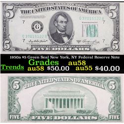 1950a $5 Green Seal New York, NY Federal Reserve Note Grades Choice AU/BU Slider