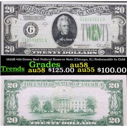 1928B $20 Green Seal Federal Reserve Note (Chicago, IL) Redeemable In Gold Grades Choice AU/BU Slide