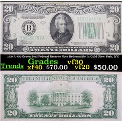 1934A $20 Green Seal Federal Reserve Note Redeemable In Gold (New York, NY) Grades vf++