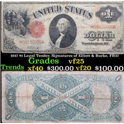 1917 $1 Legal Tender, Signatures of Elliott & Burke, FR37 Grades vf+