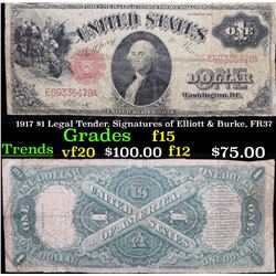 1917 $1 Legal Tender, Signatures of Elliott & Burke, FR37 Grades f+