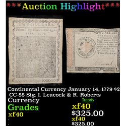 ***Auction Highlight*** Continental Currency January 14, 1779 $2 CC-88 Sig. I. Leacock & R. Roberts 