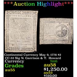 ***Auction Highlight*** $2 Continental Currency May 9, 1776 $1 CC-32 Sig N. Garrison& T. Howard Grad