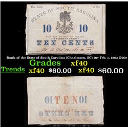 Bank of the State of South Carolina (Charleston, SC) 10¢ Feb. 1, 1863 G90e Grades xf