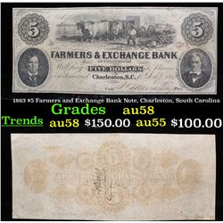 1863 $5 Farmers and Exchange Bank Note, Charleston, South Carolina Grades Choice AU/BU Slider