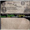 Image 1 : 1861 $3 State of Florida, Tallahassee Cr. 7A First Issue Grades Vf Details