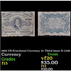 1863 US Fractional Currency 5c Third Issue fr-1238 Grades f+